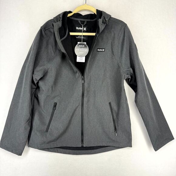 Hurley‎ Mens Fleece Lined Wind Resistent Heather Gray Jacket Size L NEW - Picture 4 of 13